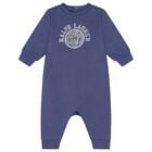 Baby Boys Navy Blue Varsity Logo Romper, 1, hi-res