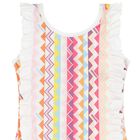 Younger Girls White & Pink Zig Zag Swimsuit, 1, hi-res