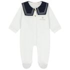 Baby Girls White & Navy Blue Logo Babygrow, 1, hi-res