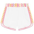 Girls White Zigzag Shorts, 1, hi-res