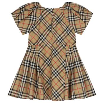 Girls Beige Check Dress