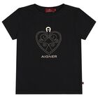 Girls Black & Gold Heart Logo T-Shirt, 2, hi-res
