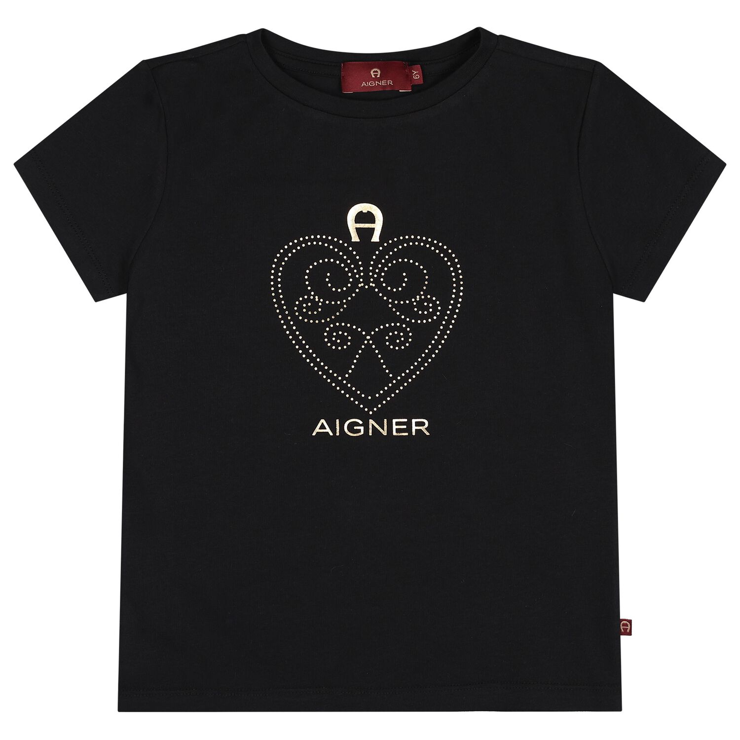 Girls Black & Gold Heart Logo T-Shirt, 2, hi-res