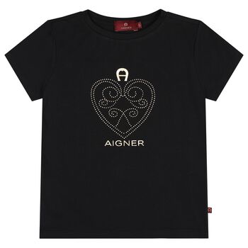 Girls Black & Gold Heart Logo T-Shirt