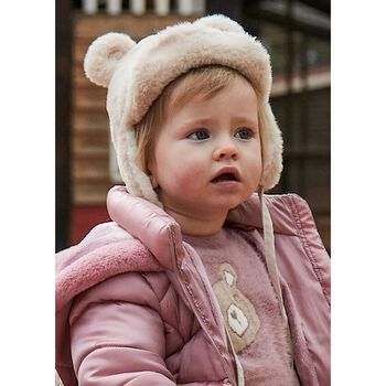 Younger Girls Beige Faux Fur Bear Hat & Scarf Set 