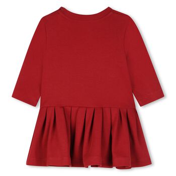 Younger Girls Red Pleated Logo Dress