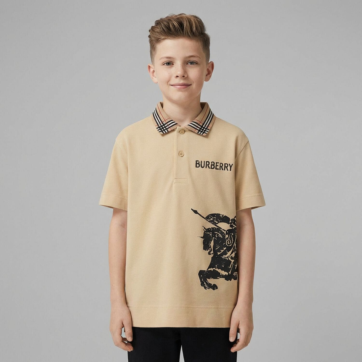 Boys Beige EKD Logo Polo Shirt, 1, hi-res