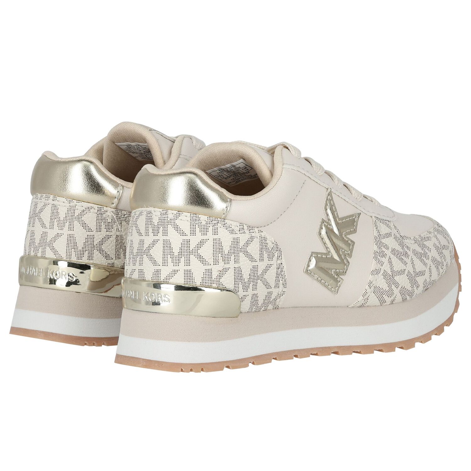 Girls Ivory & Gold Logo Trainers, 1, hi-res image number null