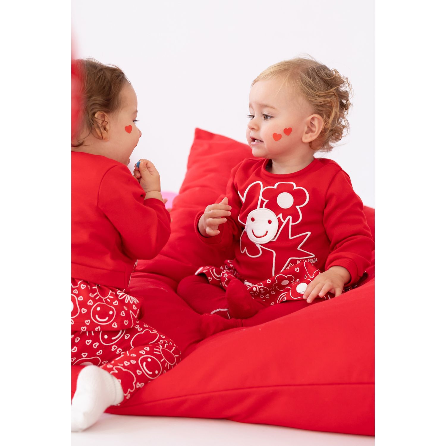 Girls Red Flower Dress Set, 1, hi-res