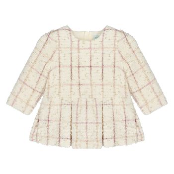 Younger Girls Ivory Plaid Tweed Dress