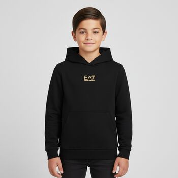 Boys Black Logo Hooded Top