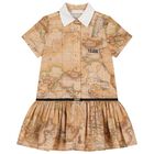 Girls Beige Geo Map Dress, 1, hi-res
