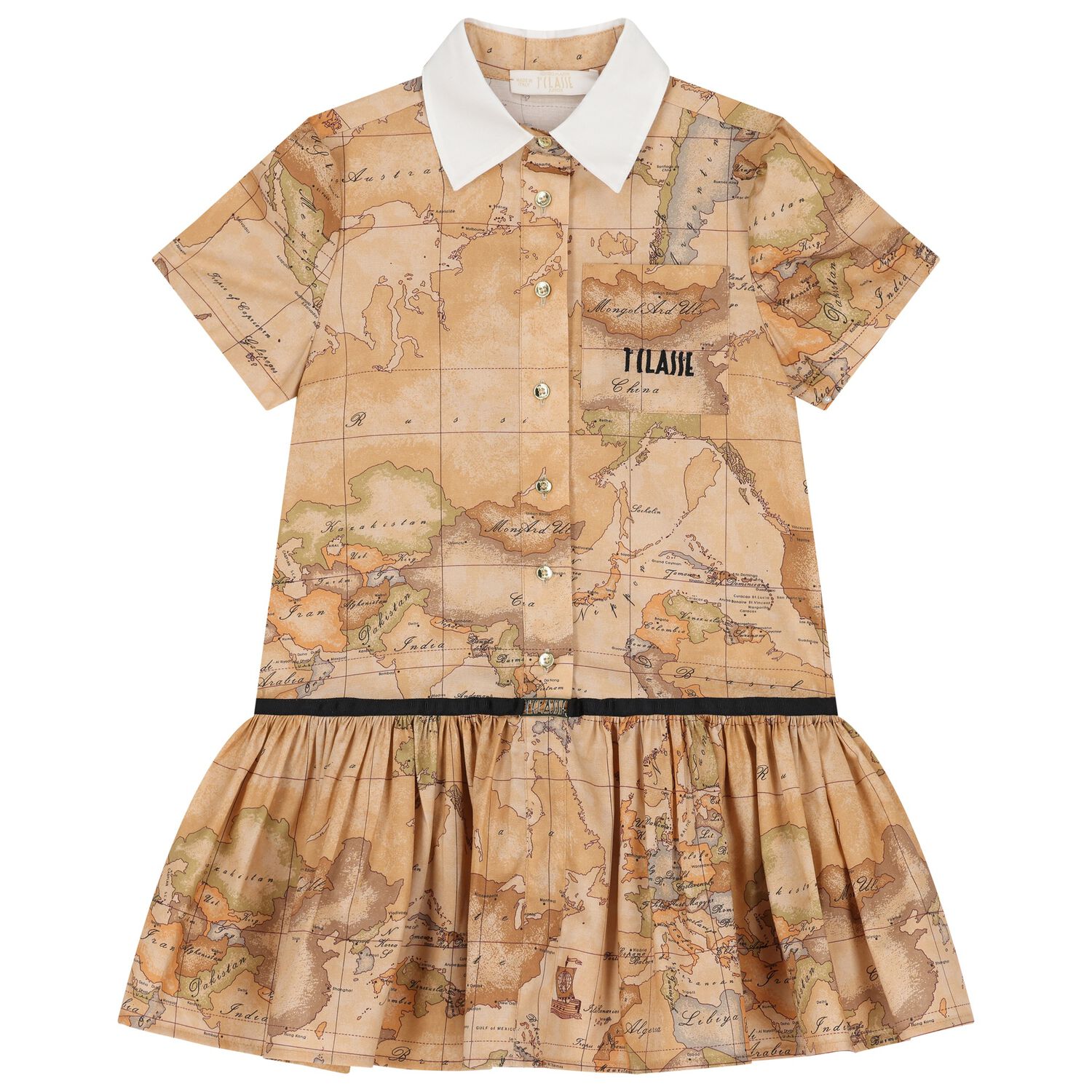 Girls Beige Geo Map Dress, 1, hi-res image number null