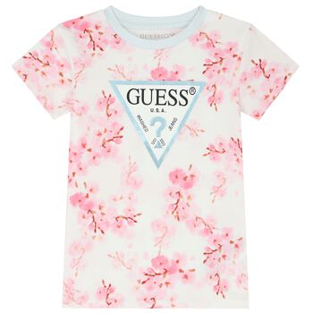 Girls White & Pink Logo T-Shirt