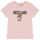 Girls Pink Teddy Bear Logo T-Shirt, 5, hi-res