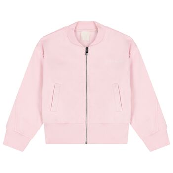 Girls Pink Embroidered Logo Zip Up Top