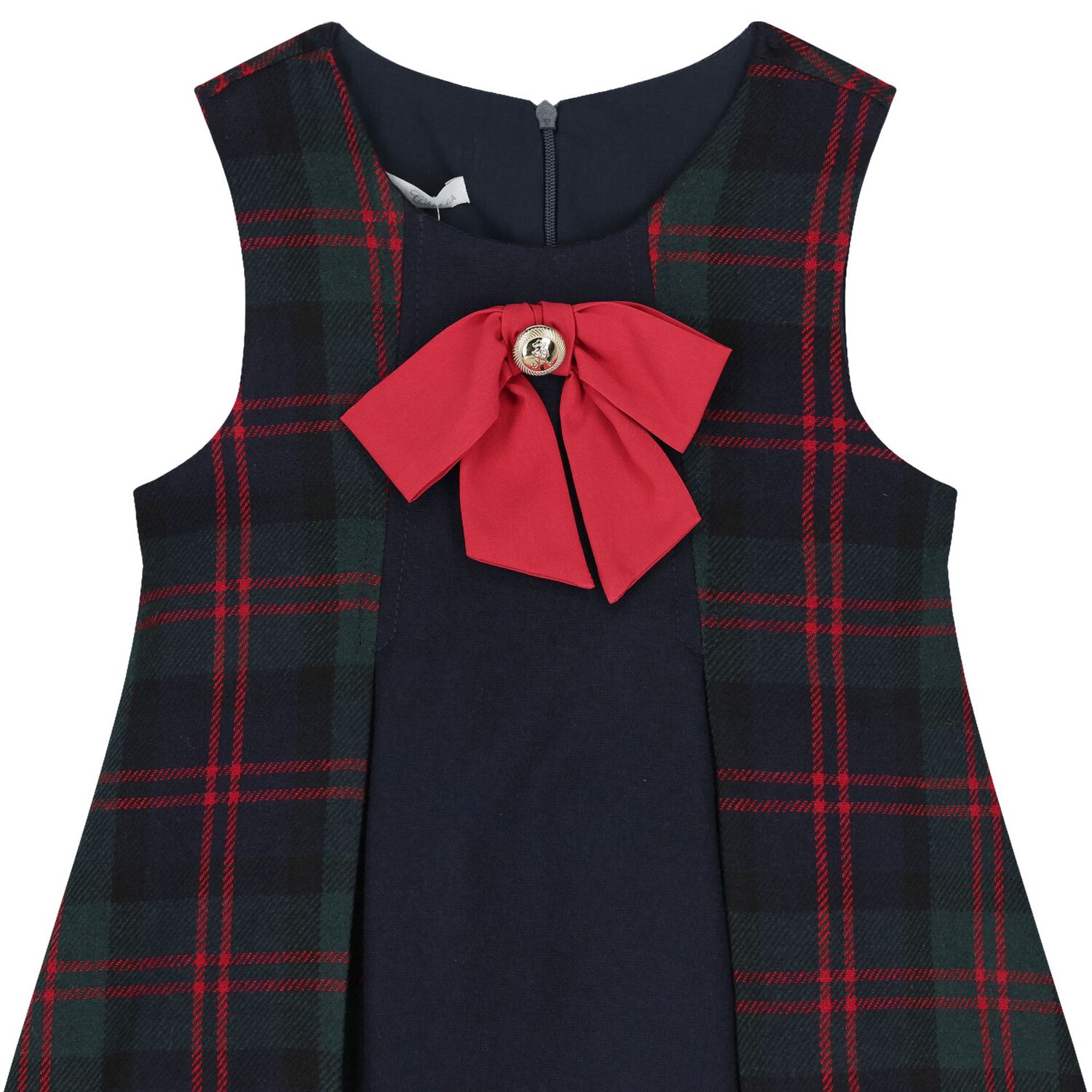 Girls Navy Blue & Green Tartan Dress, 1, hi-res image number null