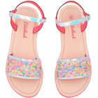 Girls Iridescent Silver Sequin Sandals, 1, hi-res