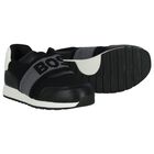 Boys Black Logo Trainers, 1, hi-res
