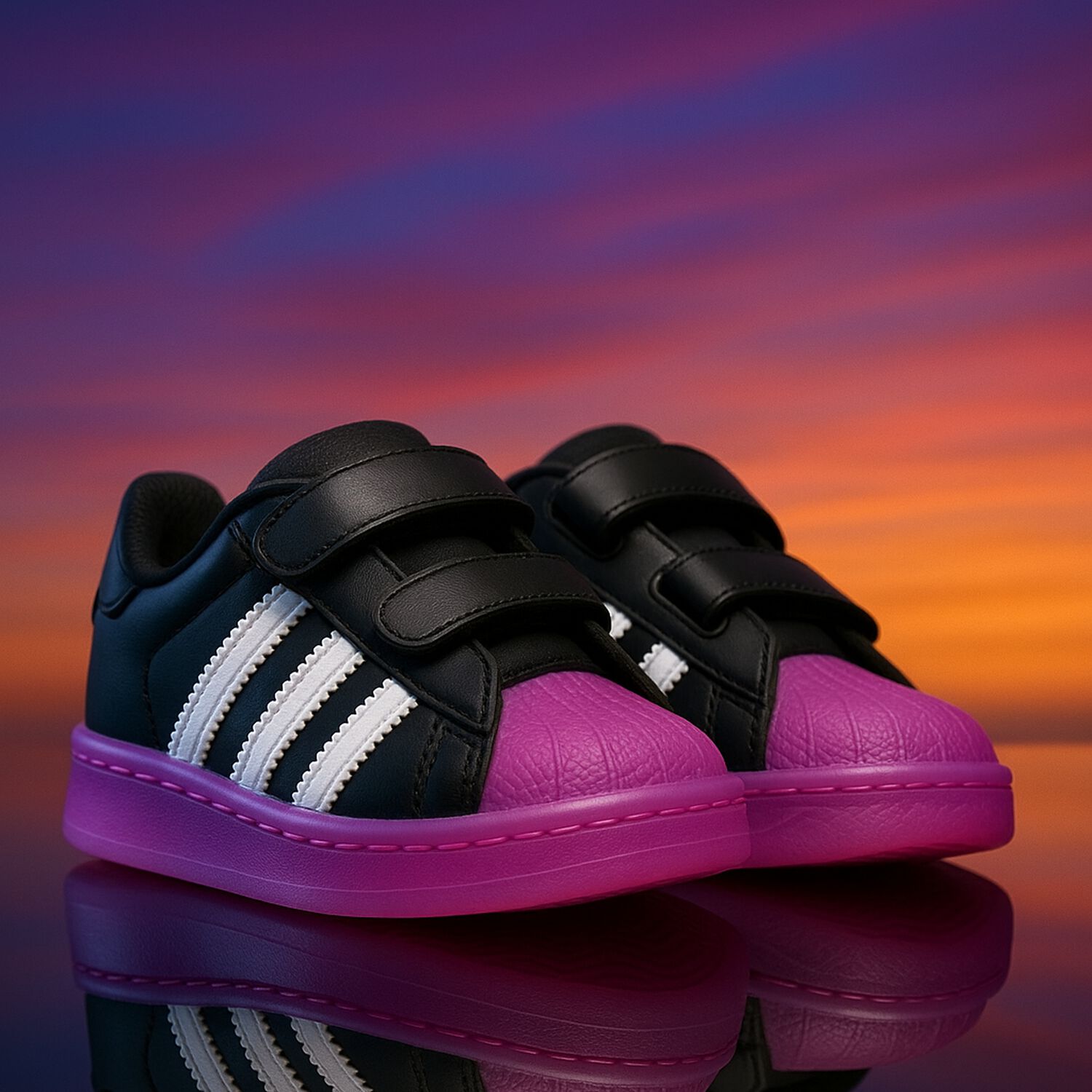 Girls Black & Pink Superstar Led Lights Trainers, 1, hi-res image number null
