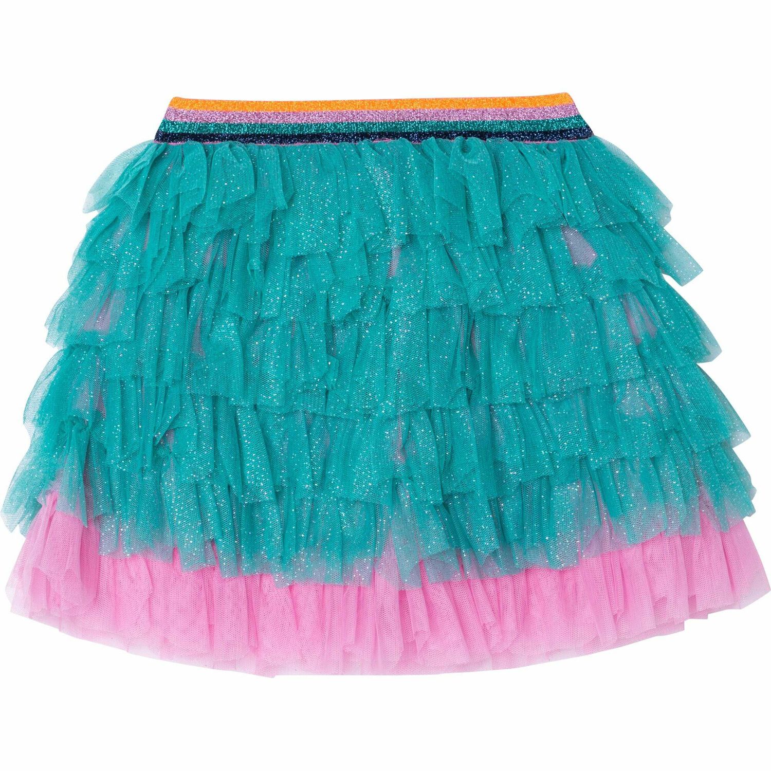 Girls Green Tulle Ruffle Skirt, 1, hi-res
