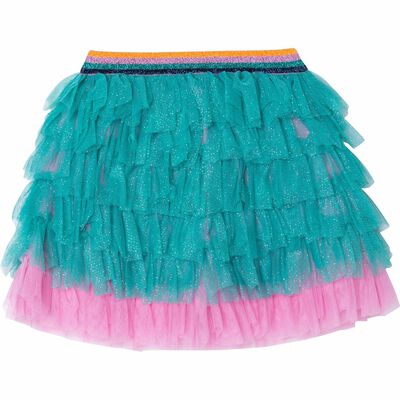 Girls Green Tulle Ruffle Skirt