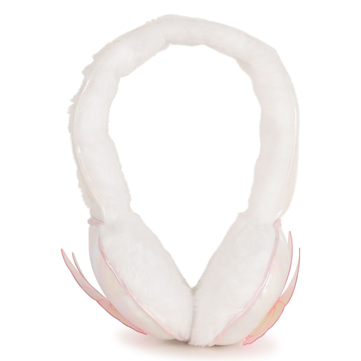 Girls White Faux Fur Ear Muffs, 1, hi-res