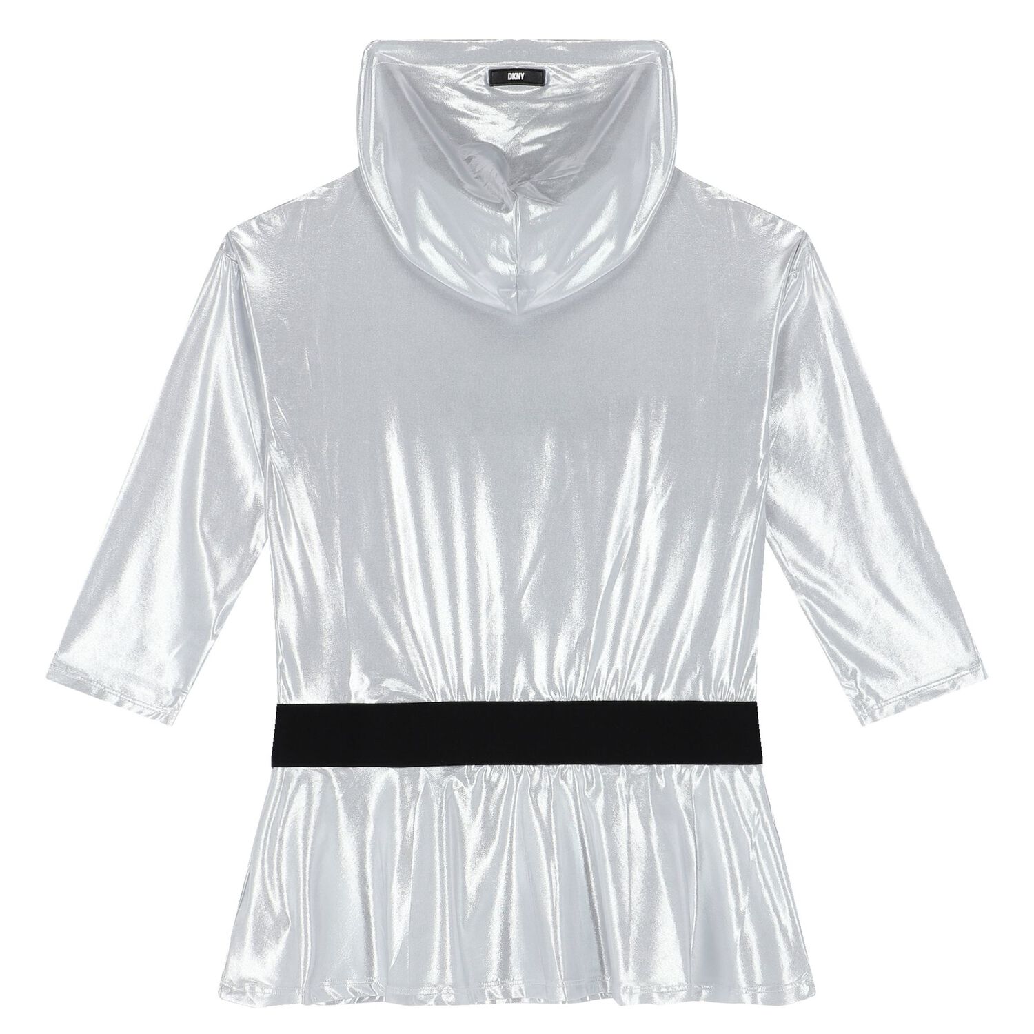 Girls Silver Logo Hooded Dress, 1, hi-res