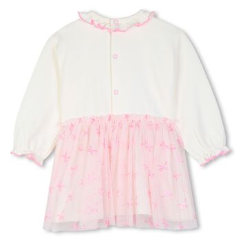 Younger Girls Ivory & Pink Bow Tulle Dress
