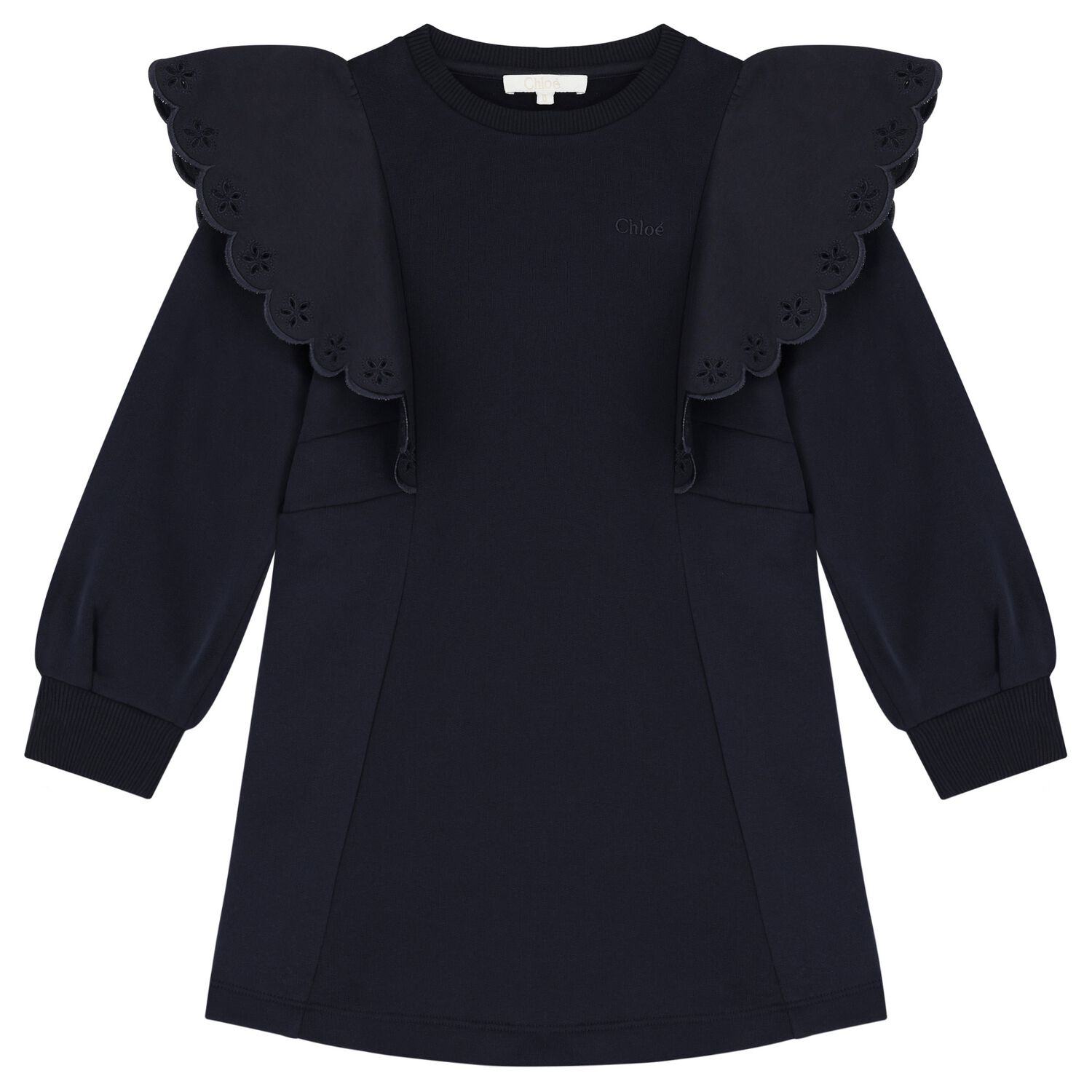 Girls Navy Blue Logo Flower Dress, 2, hi-res