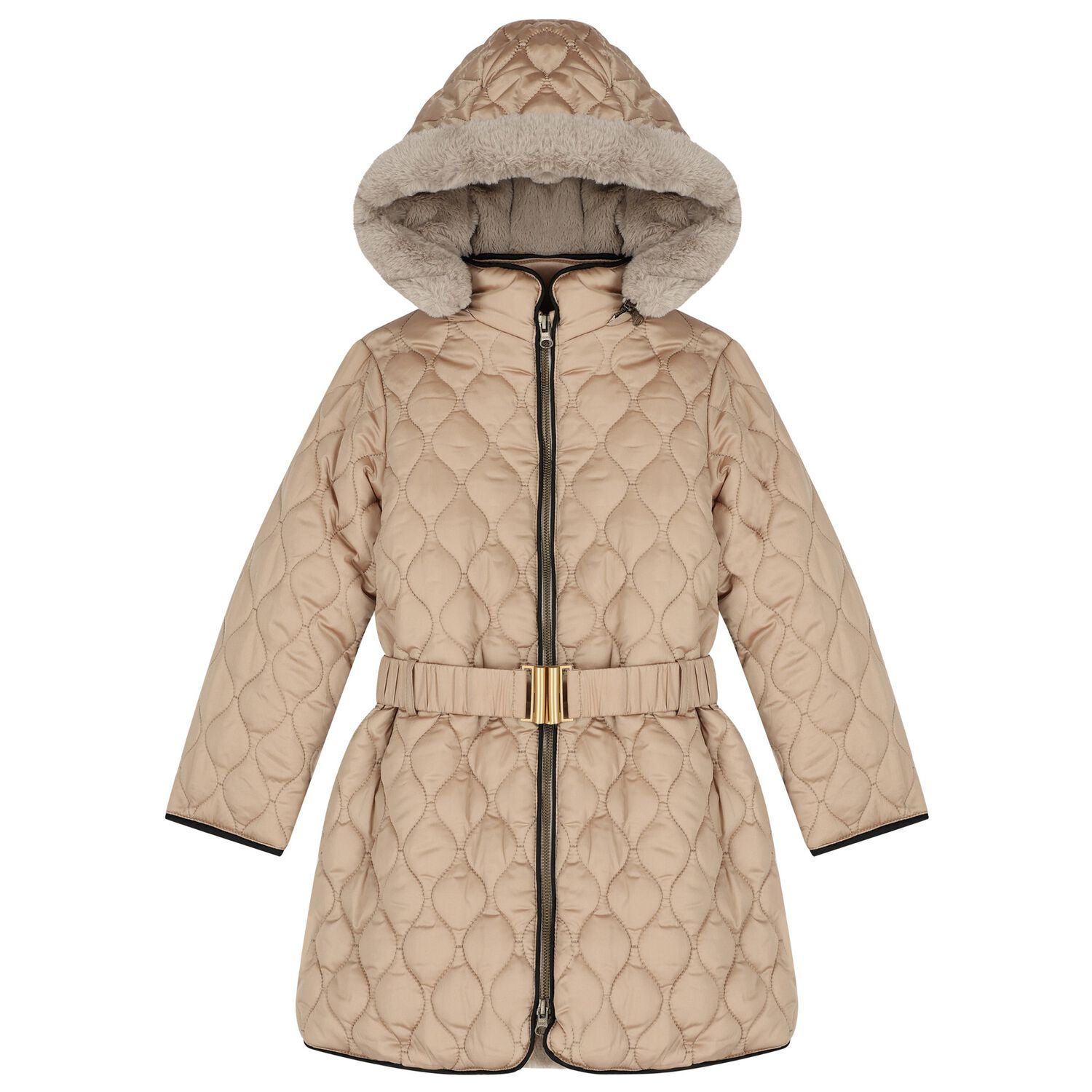 Girls Beige Puffer Coat, 1, hi-res