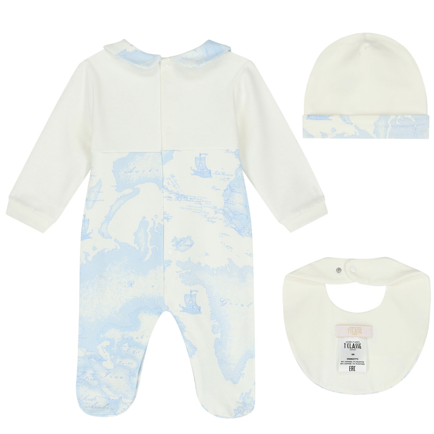 Baby Boys Ivory & Blue Geo Map Babygrow Set, 4, hi-res