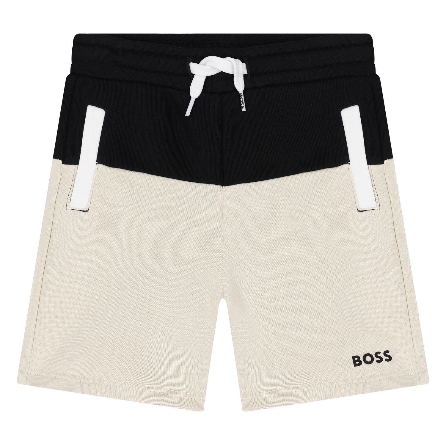 Younger Boys Black & Beige Logo Shorts, 1, hi-res