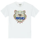 Boys White Embroidered Tiger Logo T-Shirt, 1, hi-res
