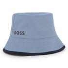 Baby Boys Blue & Navy Blue Logo Reversible Hat, 1, hi-res