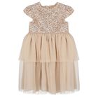 Girls Beige Sequin & Tulle Dress, 1, hi-res