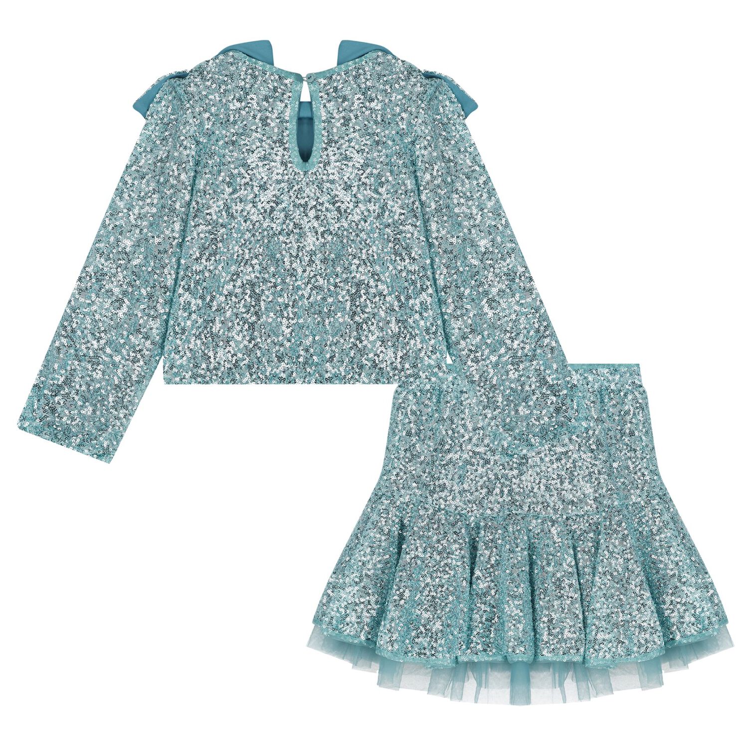 Girls Aqua Embellished Sequin Skirt Set , 1, hi-res