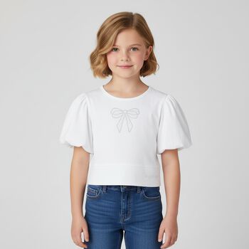 Girls White Embellished T-Shirt