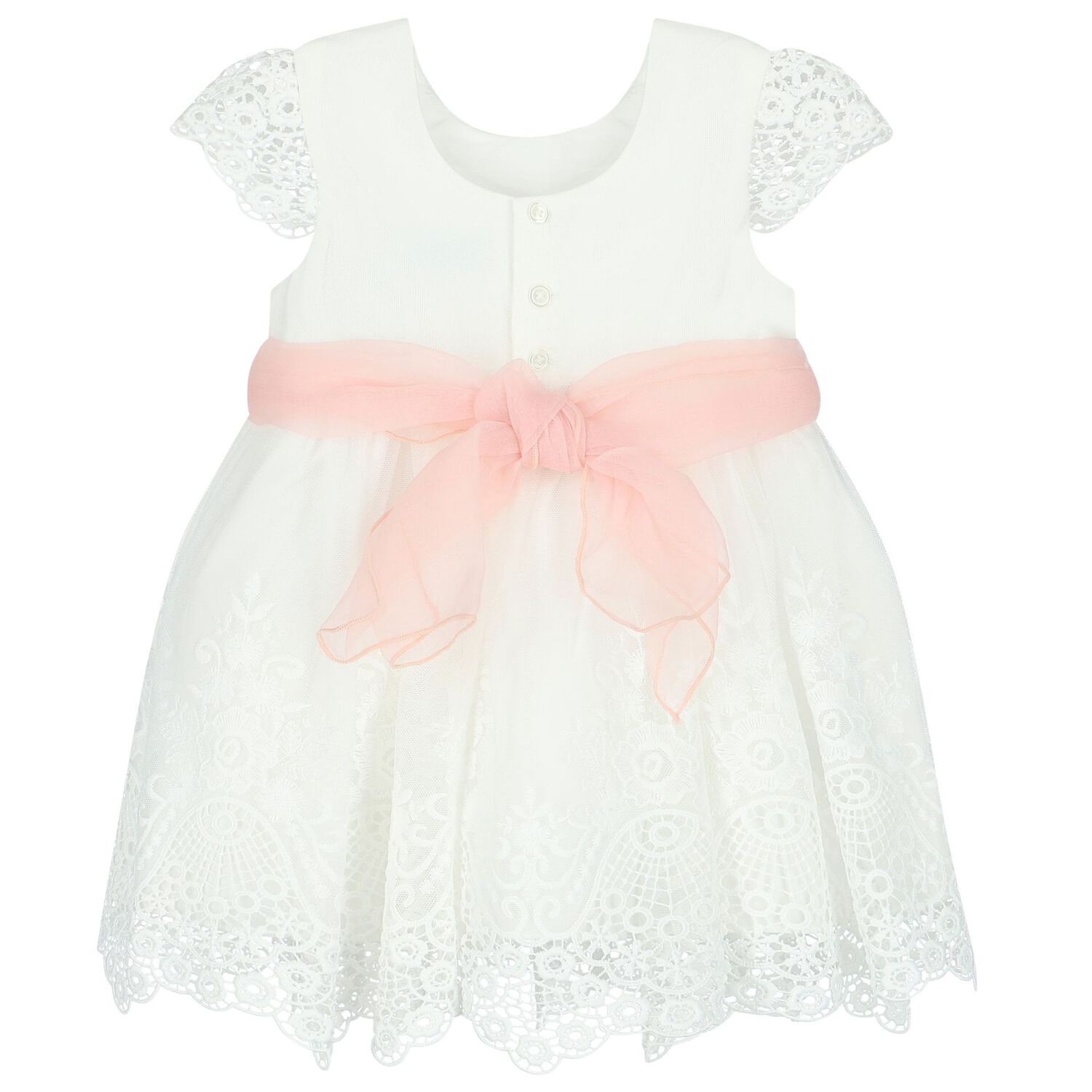 Younger Girls White Flower Lace & Tulle Dress, 1, hi-res image number null