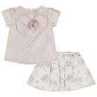 Girls Gold Satin & Jacquard Skirt Set, 1, hi-res