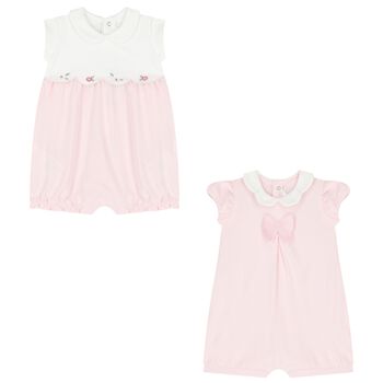 Baby Girls Pink Cotton Rompers ( 2-Pack )