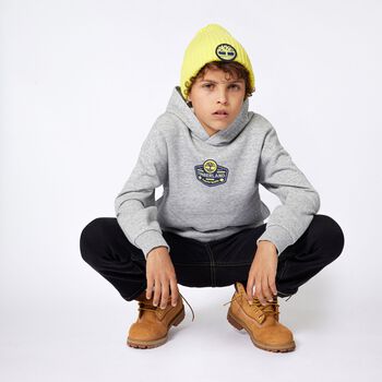 Boys Grey Logo Hooded Top