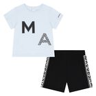 Younger Boys Blue & Black Logo Shorts Set, 1, hi-res