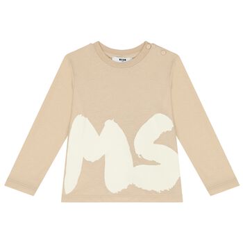 Beige Logo Long Sleeve Top