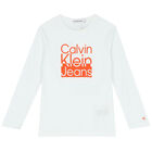 Boys White Logo Long Sleeve Top, 2, hi-res