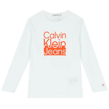 Boys White Logo Long Sleeve Top