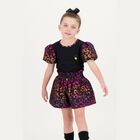 Girls Black Puff Sleeve Top, 1, hi-res