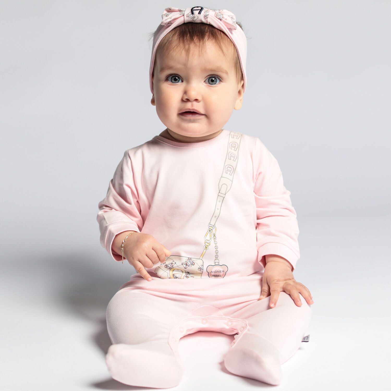 Baby Girls Pink Pima Cotton Logo Bag Babygrow, 2, hi-res