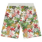 Boys White & Green Puzzle Shorts, 1, hi-res