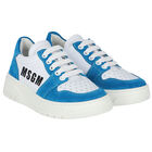 White & Blue Logo Trainers, 1, hi-res